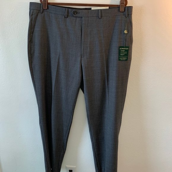 NWT, Ralph Lauren Men’s Grey Ultra Flex Flat Front No Cuff Dress Pant 42wx32L - Picture 1 of 8